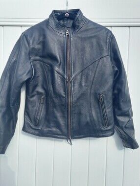Vintage Mega Force Black Leather Moto Jacket Women's Size Large Western Grunge